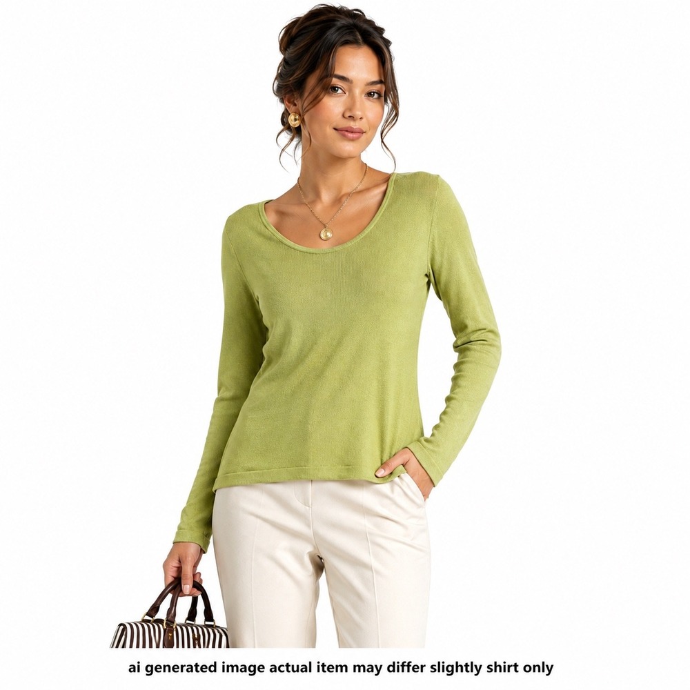 Henri Bendel Women L 100% Silk Sweater Olive Green Minimalist Luxury Vintage